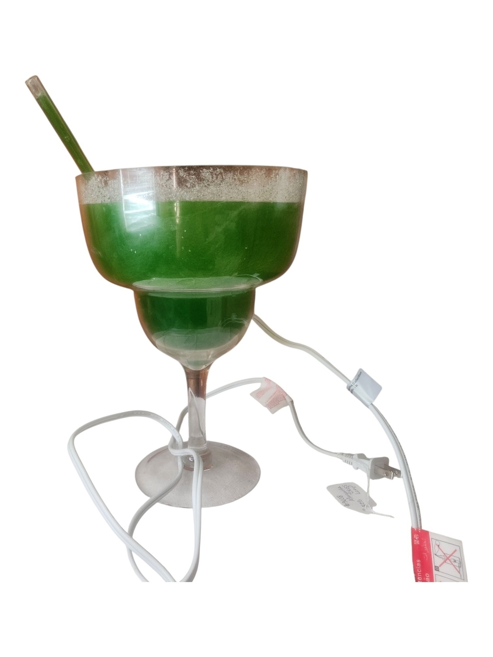 Novelty Green Margarita Glass Lamp Lighted Perfect For Pool Area Or Bar 10.5"T